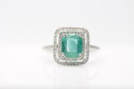 9ct White Gold Emerald And Diamond Ring, Emerald- Approx 2.00 Carat, With an Additional 0.40
