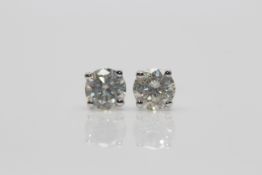 18ct White Gold Ladies Diamond Solitaire Earrings, Set with 1.11 Carats