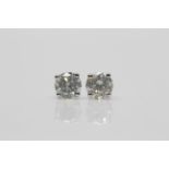 18ct White Gold Ladies Diamond Solitaire Earrings, Set with 1.11 Carats