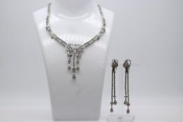 14ct White Gold Ladies Diamond Earrings and Necklace set
