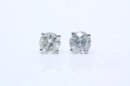 9ct White Gold Diamond Solitaire Earrings, Set With A Total Diamond Weight- 1.12 Carats, Cut-