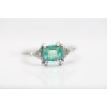 9ct White Gold Emerald And Diamond Ring, Emerald- Approx 1.35 Carat, With an Additional 0.06