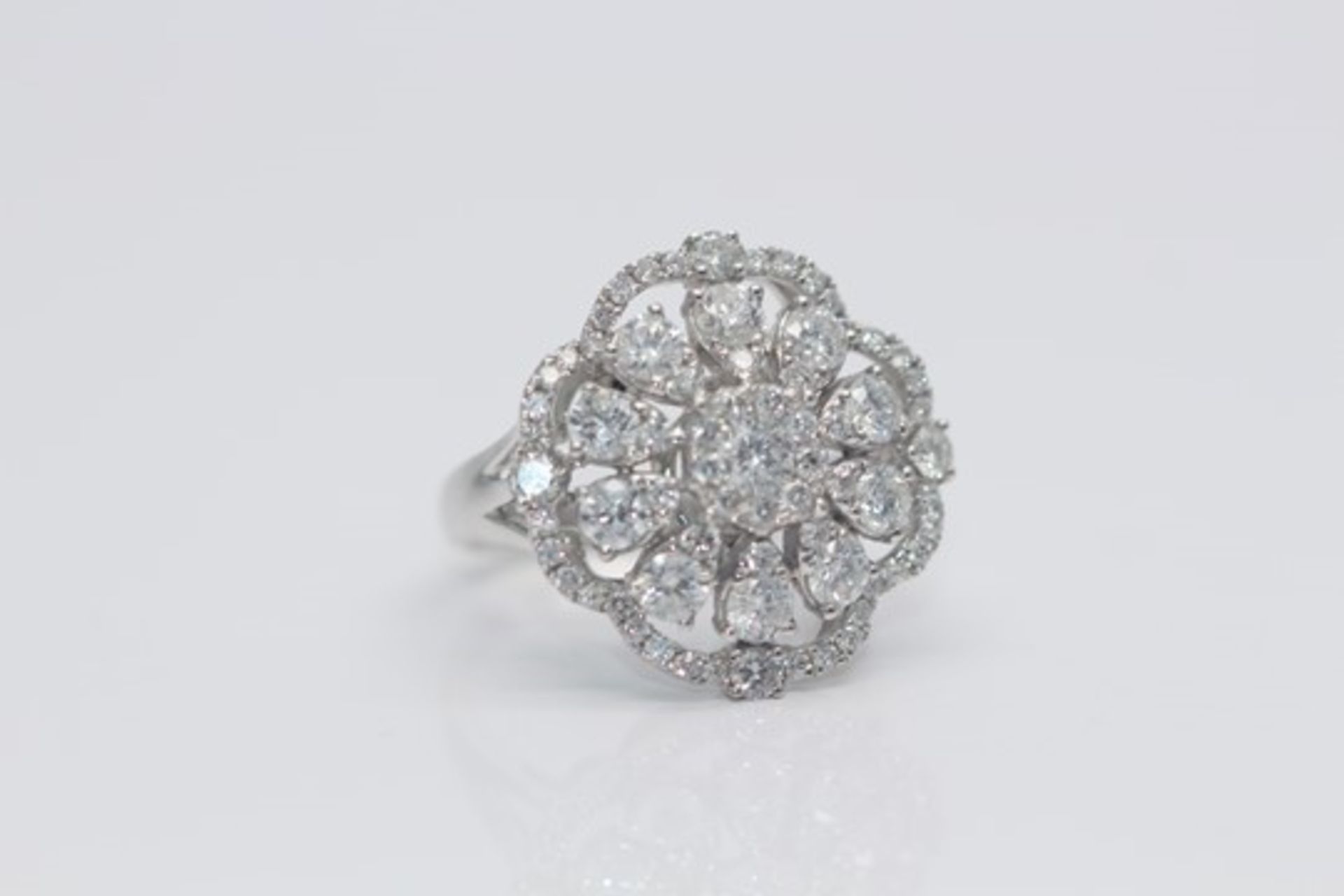 18Ct White Gold Ladies Cluster Ring, Set With 2.25 Carats Of Natural Diamonds, Clarity- I1,