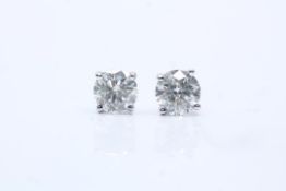 9ct White Gold Diamond Solitaire Earrings, Set With A Total Diamond Weight- 0.98 Carats, Cut-