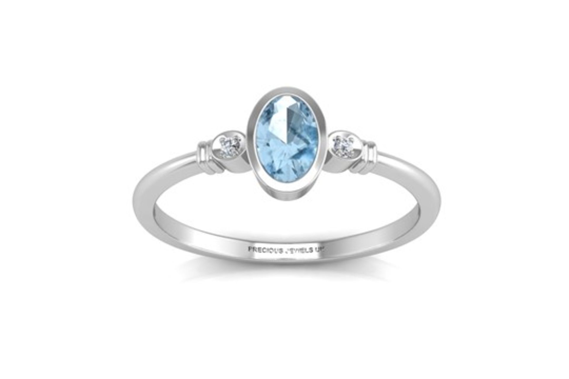 9ct White Gold Diamond And Oval Shape Blue Topaz Ring 0.01 Carats - Image 3 of 4