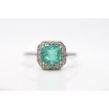 9ct White Gold Emerald And Diamond Ring, Emerald- Approx 2.00 Carat, With an Additional 0.04