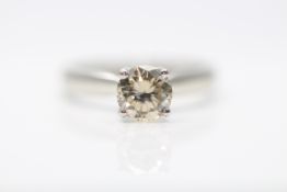Platinum Diamond Ring, Set With One 1.00 Carat Diamond Solitaire, Clarity- I1, Colour- O, Includes