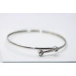 9ct White Gold Ladies Light Weight Bangle, Set With Two Round CZ Stones