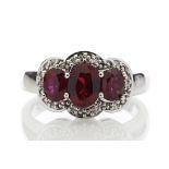 9ct White Gold Created Ruby Diamond Cluster Ring