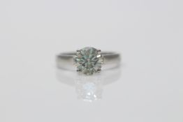 Platinum Ladies Diamond Ring, Set with one 2.09 Carat Brilliant cut diamond solitaire