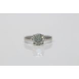 Platinum Ladies Diamond Ring, Set with one 2.09 Carat Brilliant cut diamond solitaire