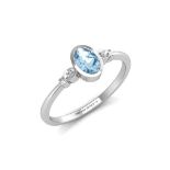 9ct White Gold Diamond And Oval Shape Blue Topaz Ring 0.01 Carats