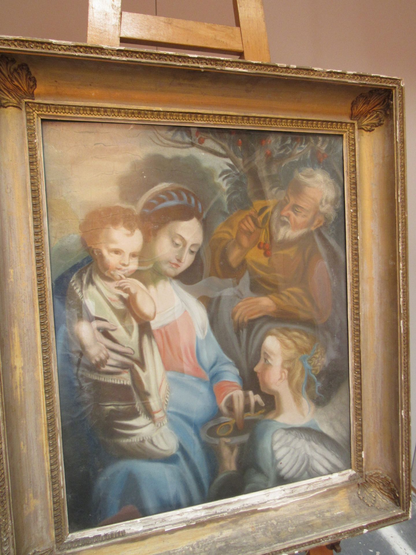 19th c pastel picture of a family eating fruit in a gilded frame - Image 2 of 4