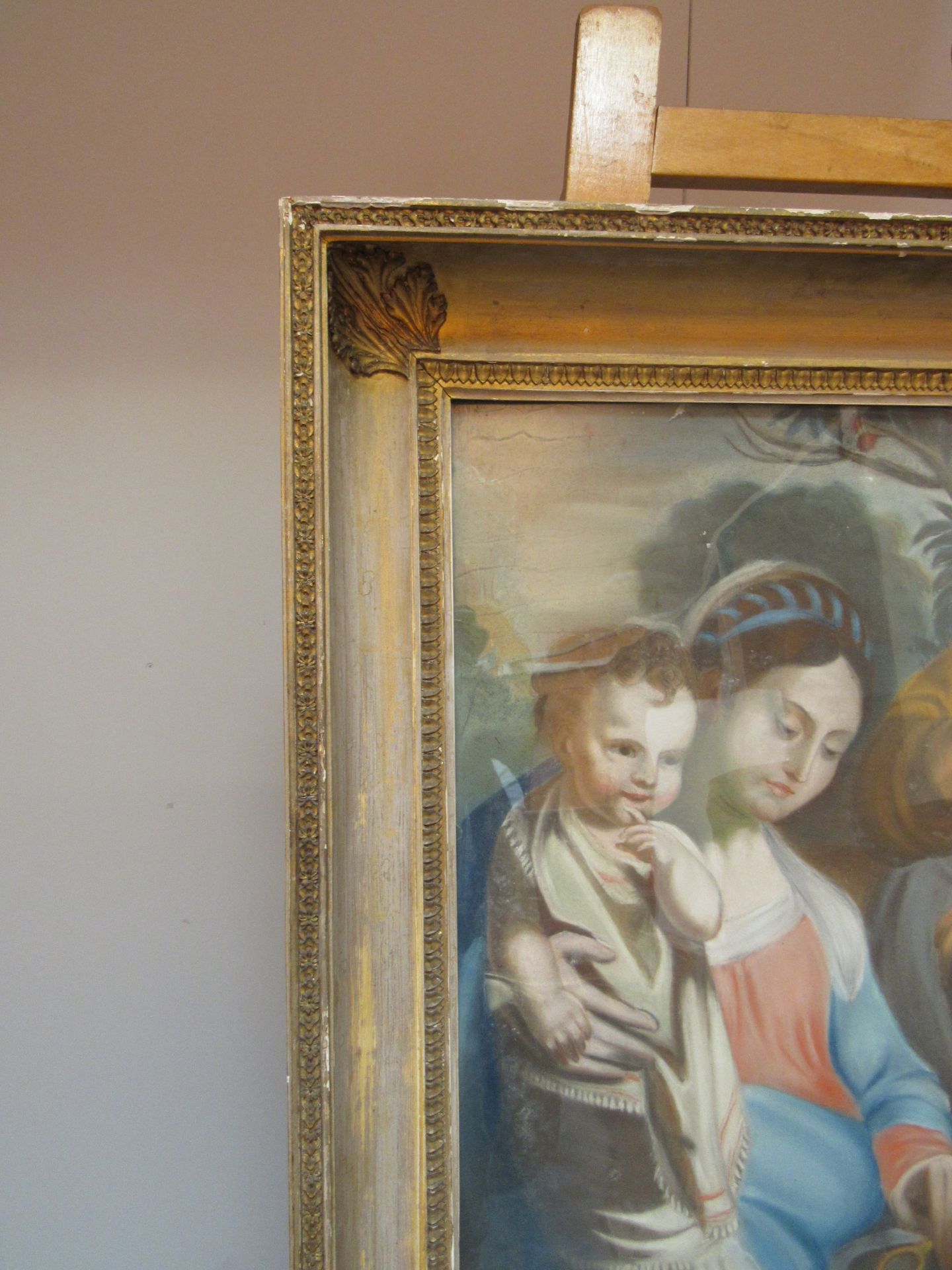 19th c pastel picture of a family eating fruit in a gilded frame - Image 3 of 4