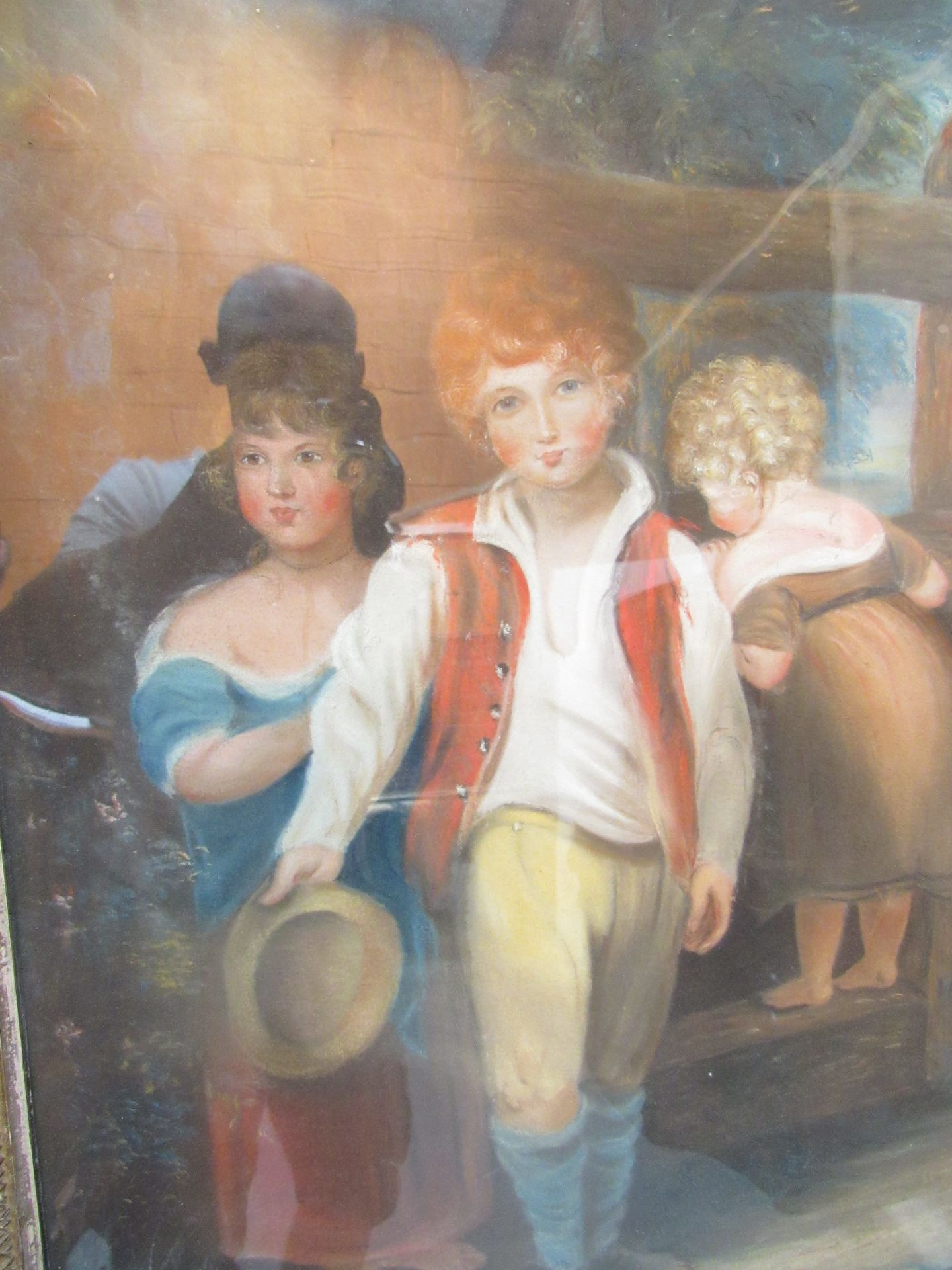 19th C pastel picture of chidren near a stie in the country - Image 2 of 4