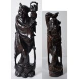 A pair of Antique Chinese, Beautifully Carved Hard Wood Figures