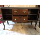 Cabinet Painted in Slate Grey with Two Drawers & Shelves, c1940s