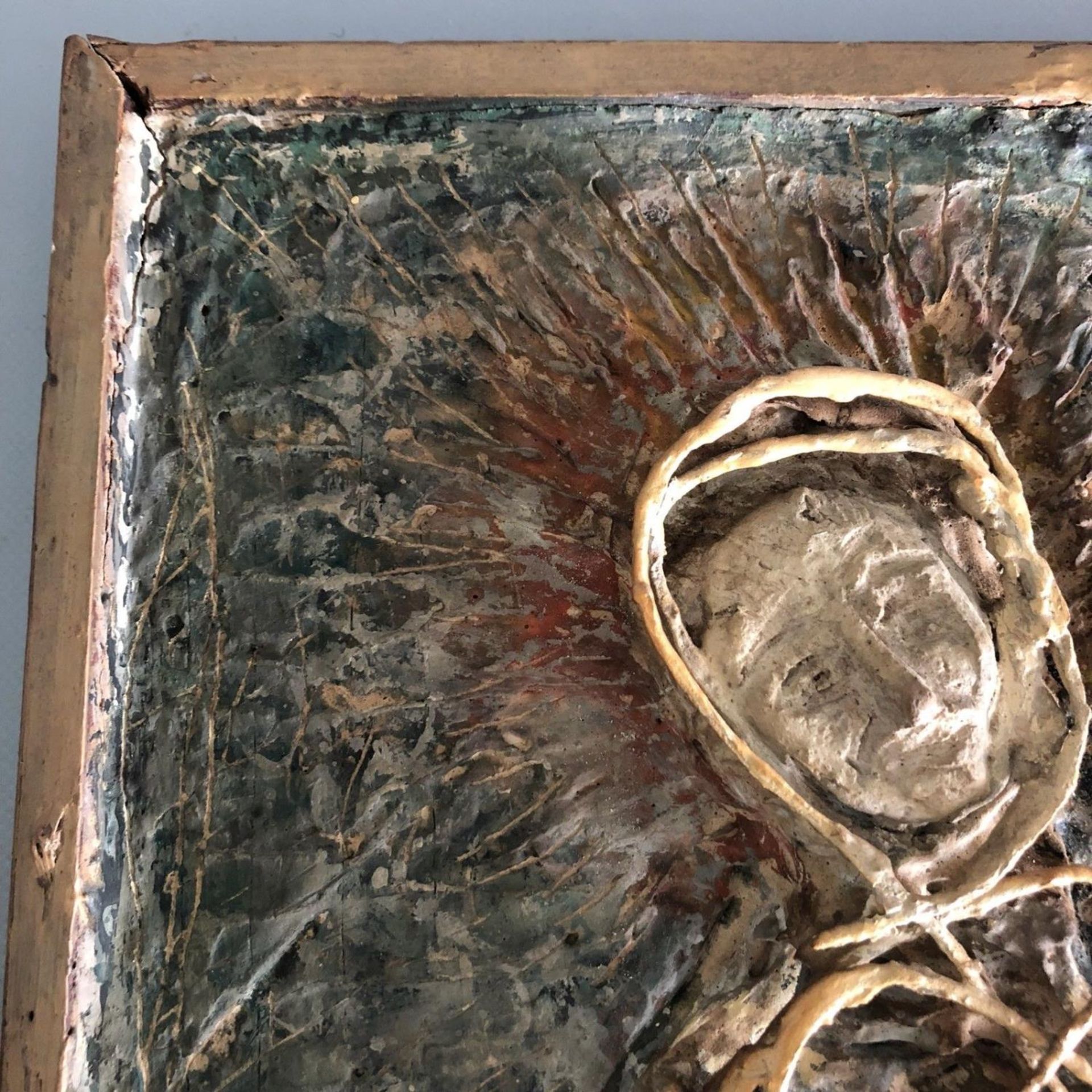 Harry Mann, British mid 20th century, painted plaster, wire and wood relief. Signed and dated 1958. - Image 3 of 8