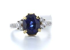18ct White Gold Single Stone 4.85 Carat Sapphire Claw Set With Stone Set Shoulders Diamond Ring