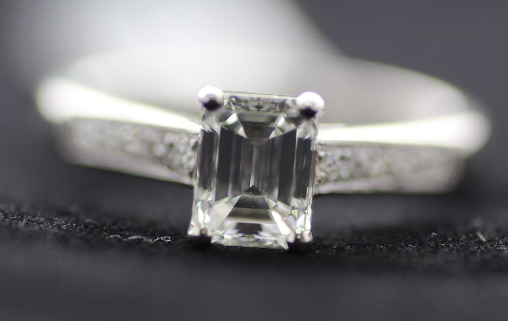 Platinum Single Stone Emerald Cut Diamond Ring 1.04 - Image 2 of 2