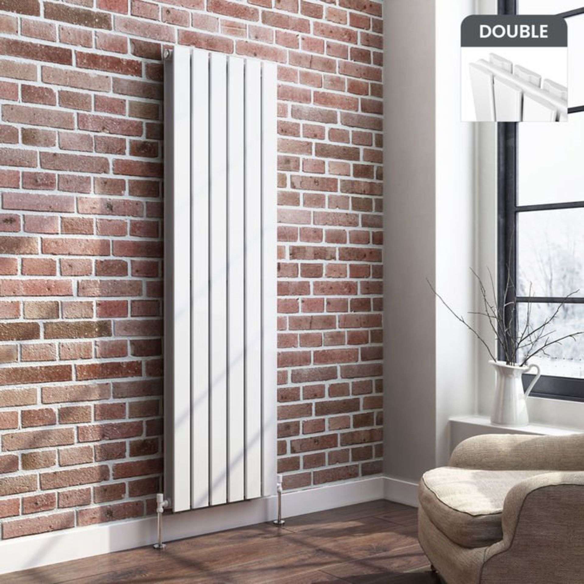 (Y172) 1600x452mm Gloss White Double Flat Panel Vertical Radiator. RRP £499.99. Made with low carbon - Image 2 of 3