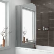 (Y96) Mirrored Left Hand Straight Bath Screen - 800mm. RRP £229.99. 6mm Tempered Saftey Glass Screen