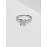 1.50ct diamond solitaire ring set in platinum. Enchanced diamond, H colour and I2 clarity. 4 claw