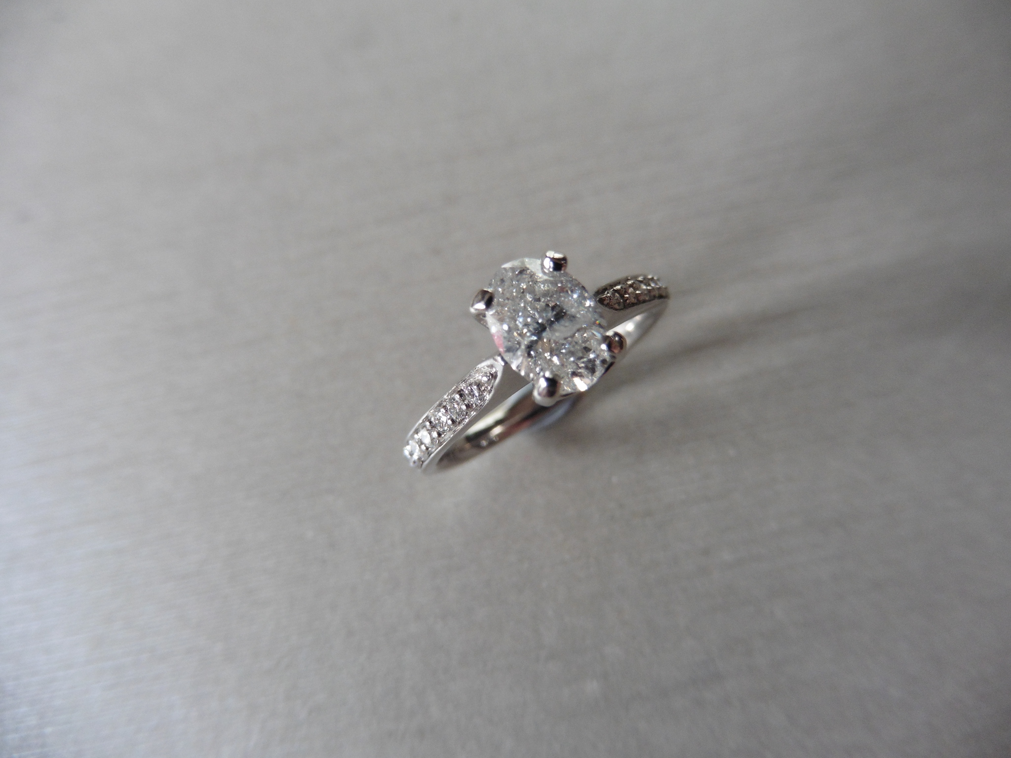 1.03ct Oval Diamond,i colour si3 clarity,18ct white gold setting,diamond set sides,h colour si2 - Image 4 of 4