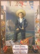Original Antique C19th Advertising Poster 1885 Sailor Boy Maritime Nautical Ship