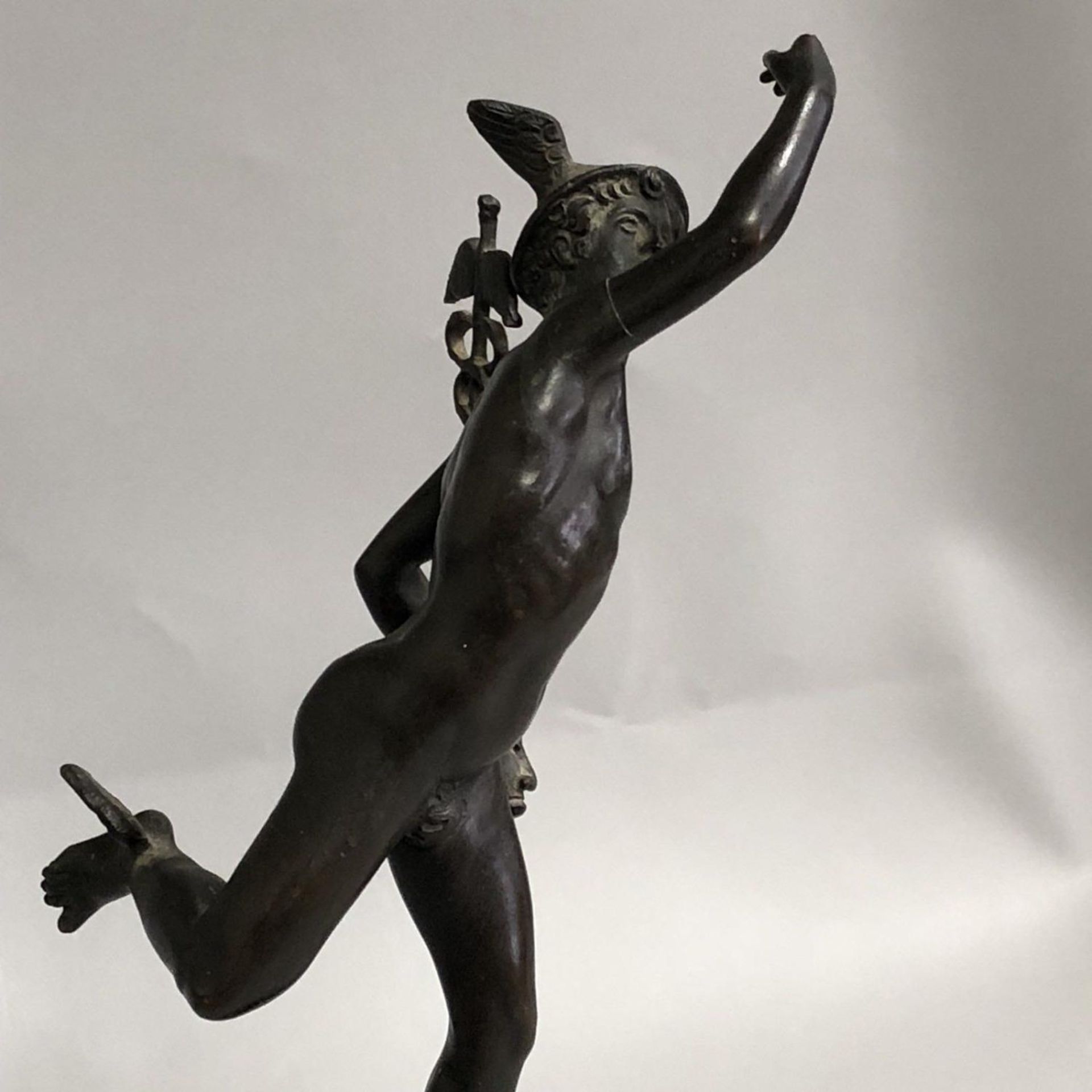 Bronzed Metal Figure of Winged Flying Mercury on Marble Base (after Bologna) - Image 5 of 6