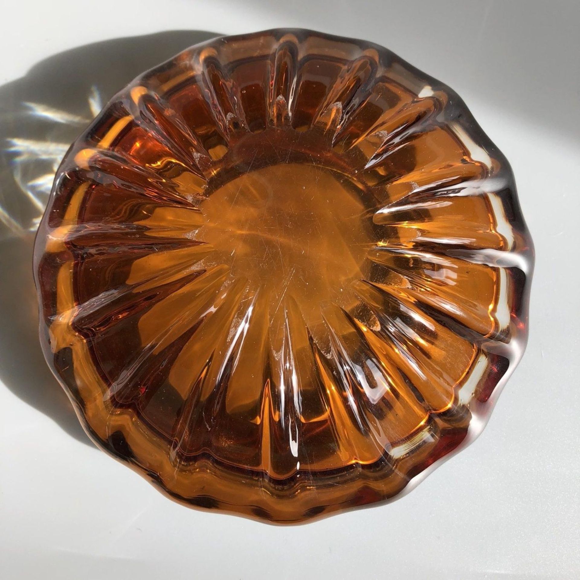 Good Quality Heavy Orange Amber Coloured Studio Glass 6 inch Bowl 1960s or 1970s - Image 2 of 2