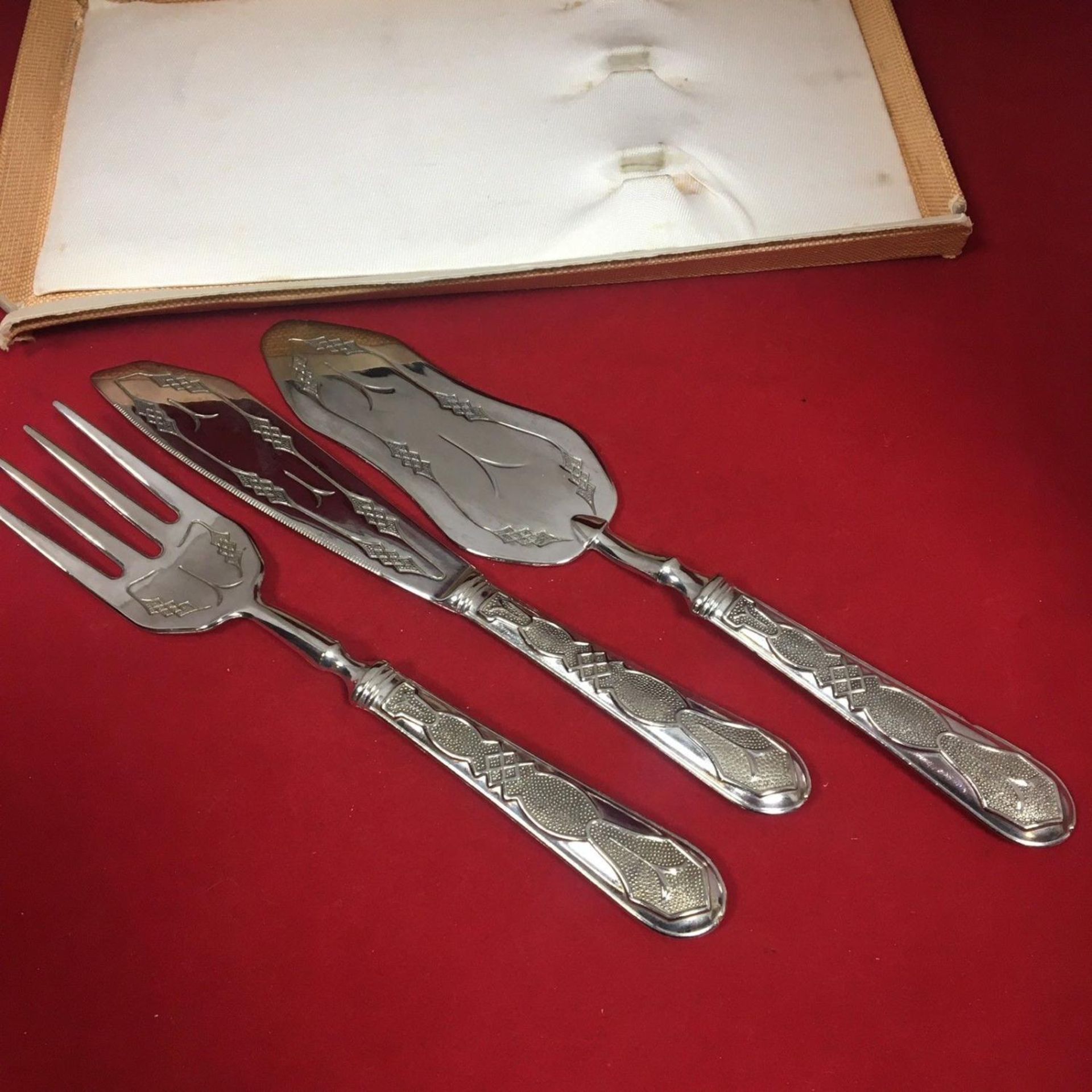 Art Nouveau Classic Continental Silver (Marked 800) Cake Serving Cutlery Set - Image 3 of 5
