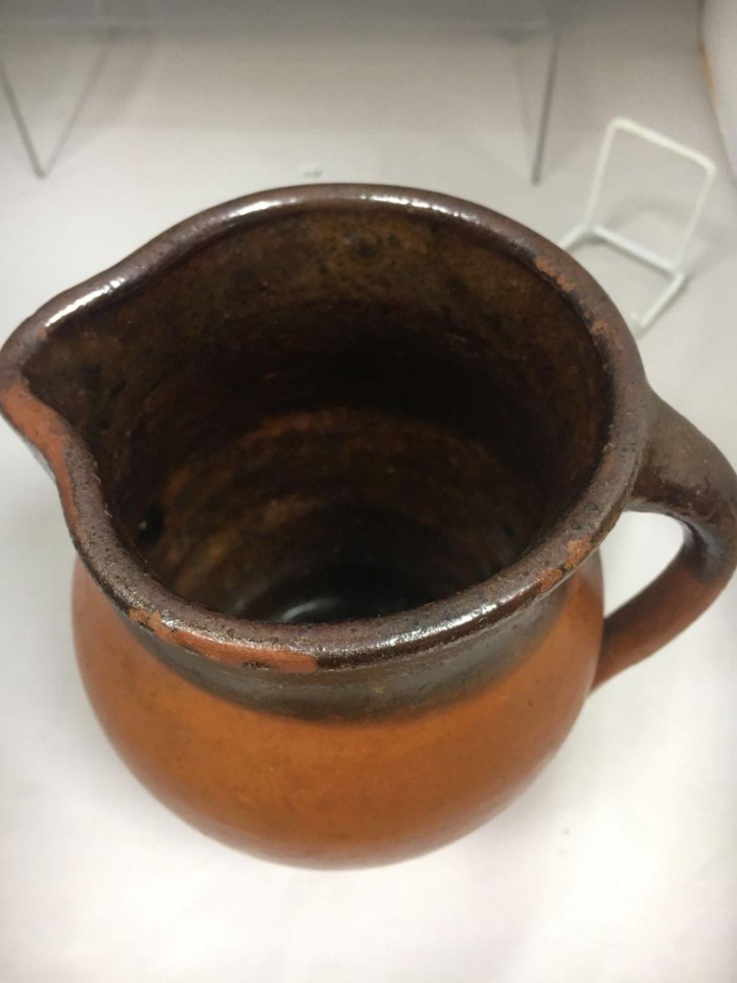 Antique Redware 19th Century Primitive Folk Art Rustic Water Jug - Image 2 of 2