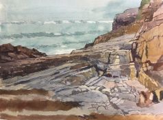 A Watercolour sketch Philip Y Davies R.W.S.W -2015 Limeslade Bay, Gower, Mumbles