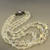 vintage 50s aurora boralis crystal glam sparkly cocktail triple strand necklace