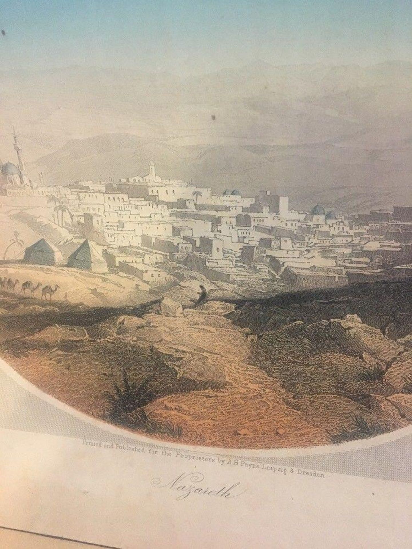 Pair antique Holy Land pictures engraved by Payne after Geyer Jerusalem Nazareth - Image 2 of 3