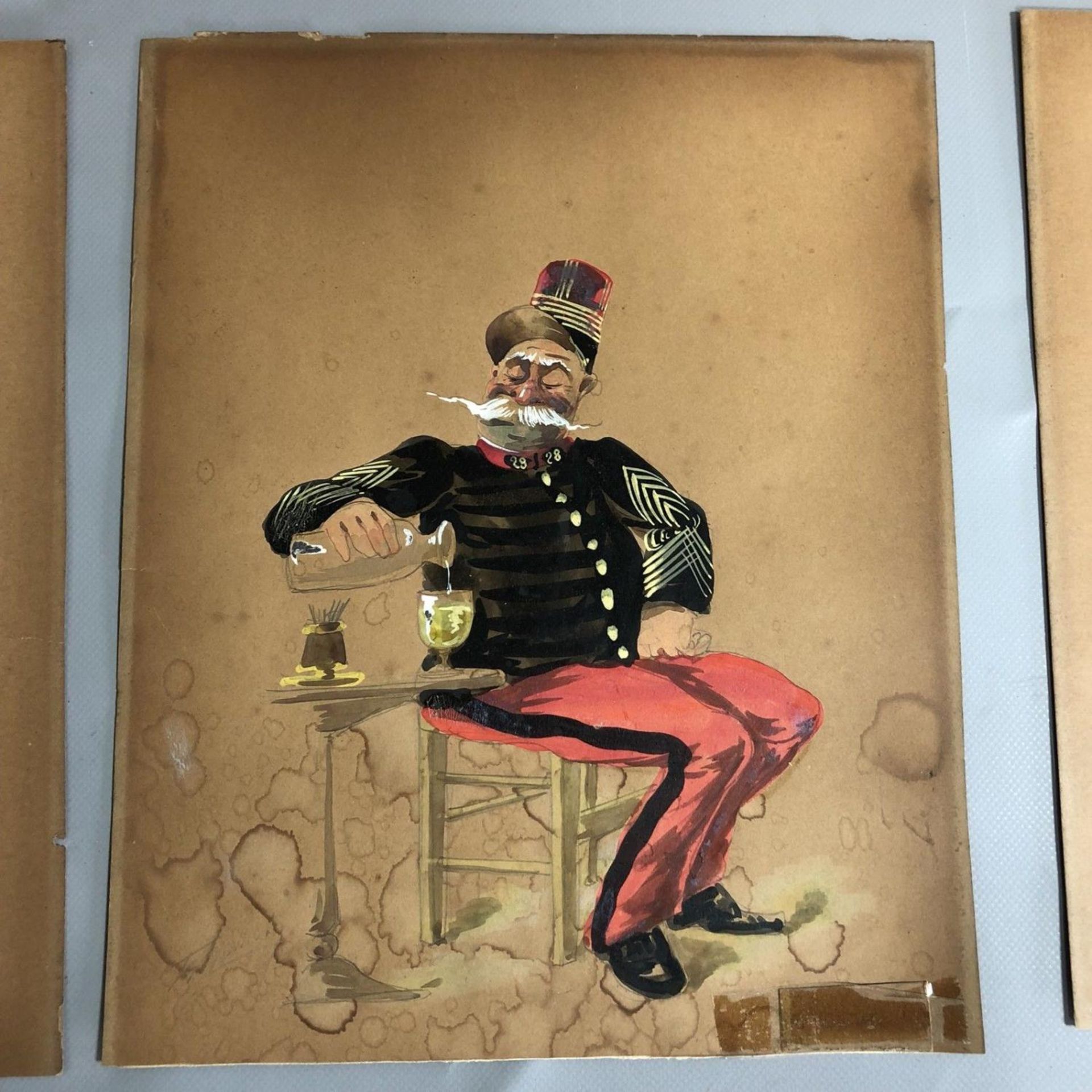 Collection of 8 Antique Caricature French Military Paintings Signed T G Roberts - Image 4 of 4