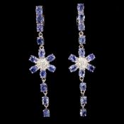 An Amazing Pair Earrings Set With 26 Natural Tanzanite Gemstones - Clarity If -Vvs