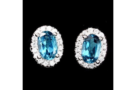 Elegant Oval Top London Blue African Topaz Gemstone Earrings, Bespoke - Unique - One Of A Kind.