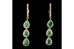 Gorgeous Pear Cut Rich Green Natural Brazilian Emerald Gemstones (6) Earrings, Bespoke.