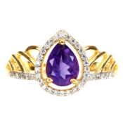 A Stunning 2 Tone Ring Set With An Intense Purple Natural Amethyst.