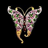 A Magnificent - Natural Rhodolite Garnet & Natural Diopside & Natural Ruby Butterfly Brooch