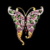 A Magnificent - Natural Rhodolite Garnet & Natural Diopside & Natural Ruby Butterfly Brooch