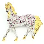 A Truly Awesome - Very Unique - Rich Red Pink Natural Ruby Horse Brooch.