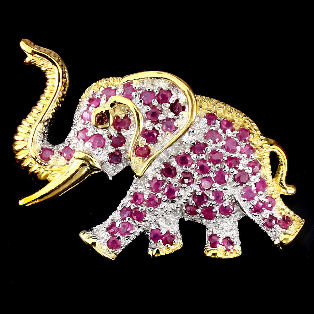 An Adorable - Rich Red Pink Natural Ruby Elephant Brooch.