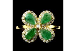 A Gorgeous Pear Cut Rich Green Natural Brazilian Emerald Gemstone Ring, Bespoke - Unique