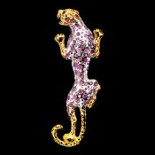An Awesome - Rich Red Pink Natural Ruby & Natural Sapphire Tiger Brooch.