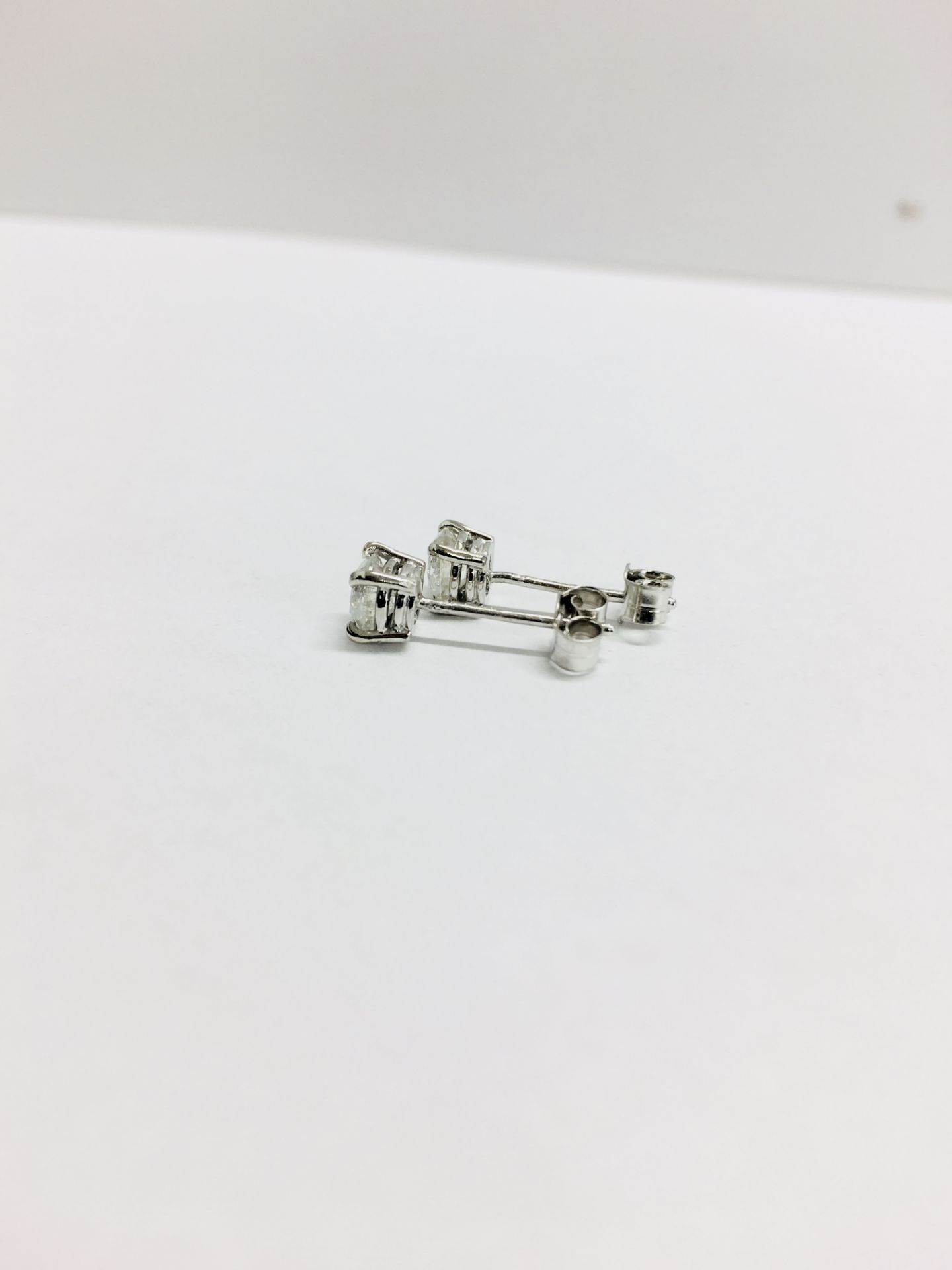 1.00ct Solitaire diamond stud earrings set with brilliant cut diamonds, i1 clarity and I colour. Set - Image 2 of 5