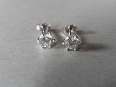 1.00ct Solitaire diamond stud earrings set with brilliant cut diamonds, SI3 clarity and H colour.