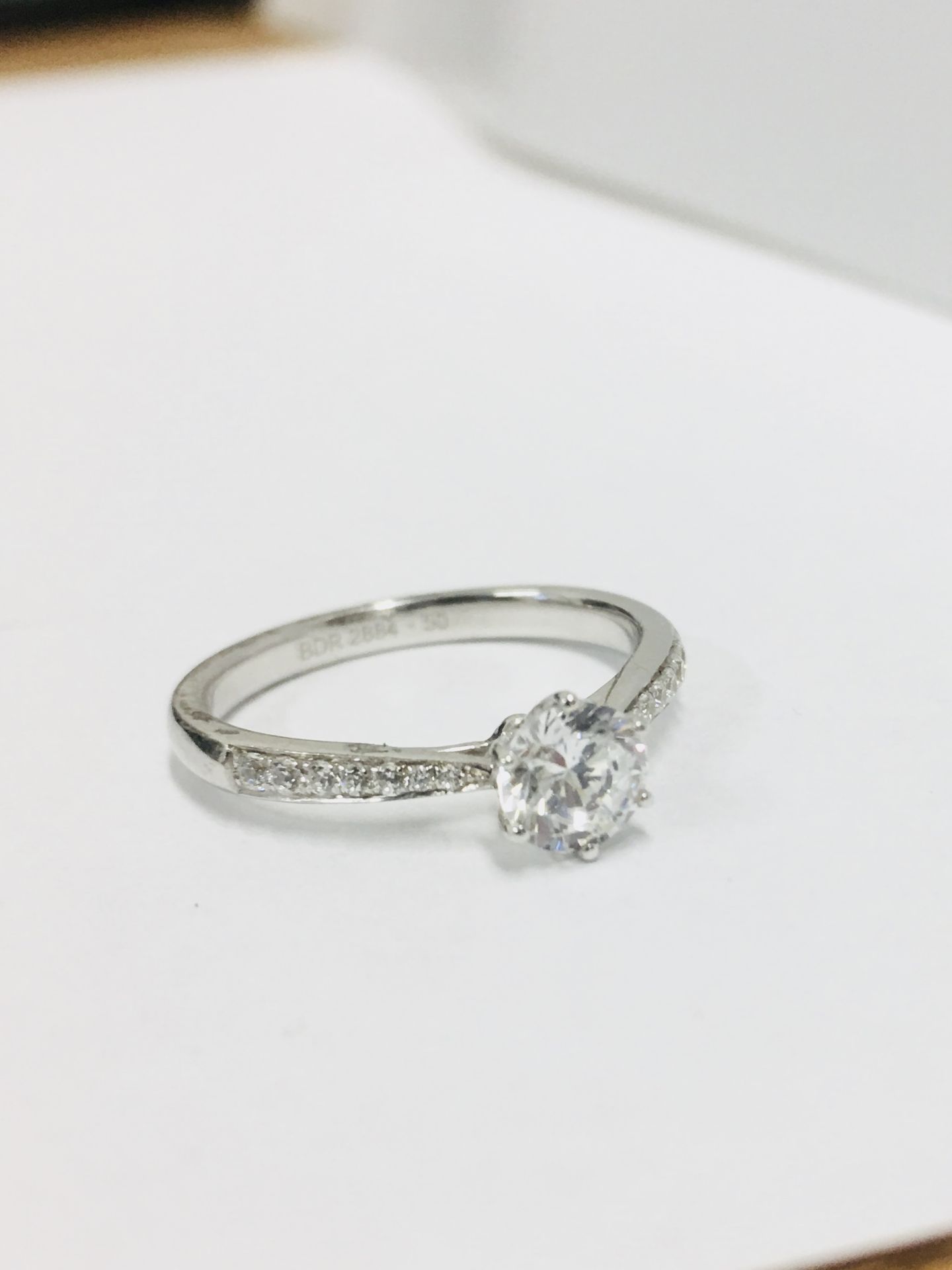 Platinum diamond solitaire ring,050ct brilliant cut diamond h colour vs clarity(clarity enhanced), - Image 4 of 4